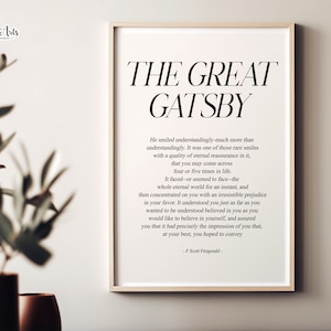 The Great Gatsby poster, F Scott Fitzgerald wall art, Classic literature, Famous Quote Print, Literary Quotes, Cubicle Décor, Book page art
