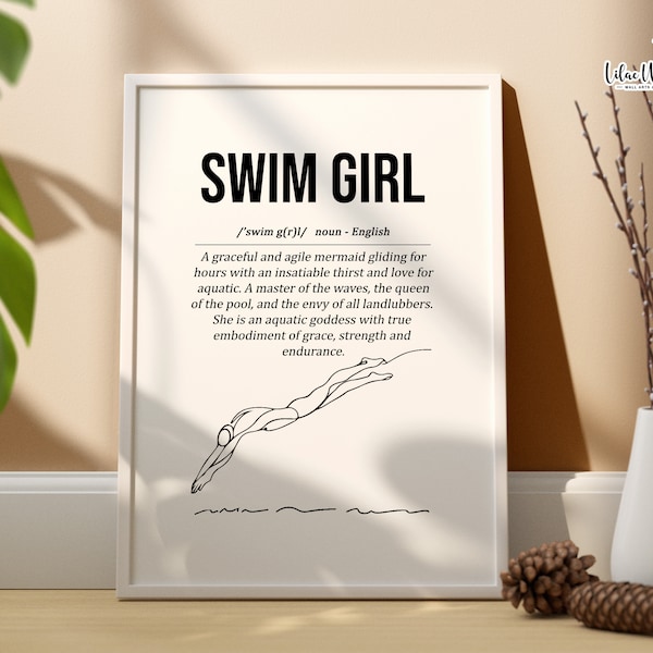 Swim Girl Definition Art, Swim team, Girl swimming Print, Girls Sports Art Gift for Swimmer Wall Art Personalized Swimmer Girl Sports Themed