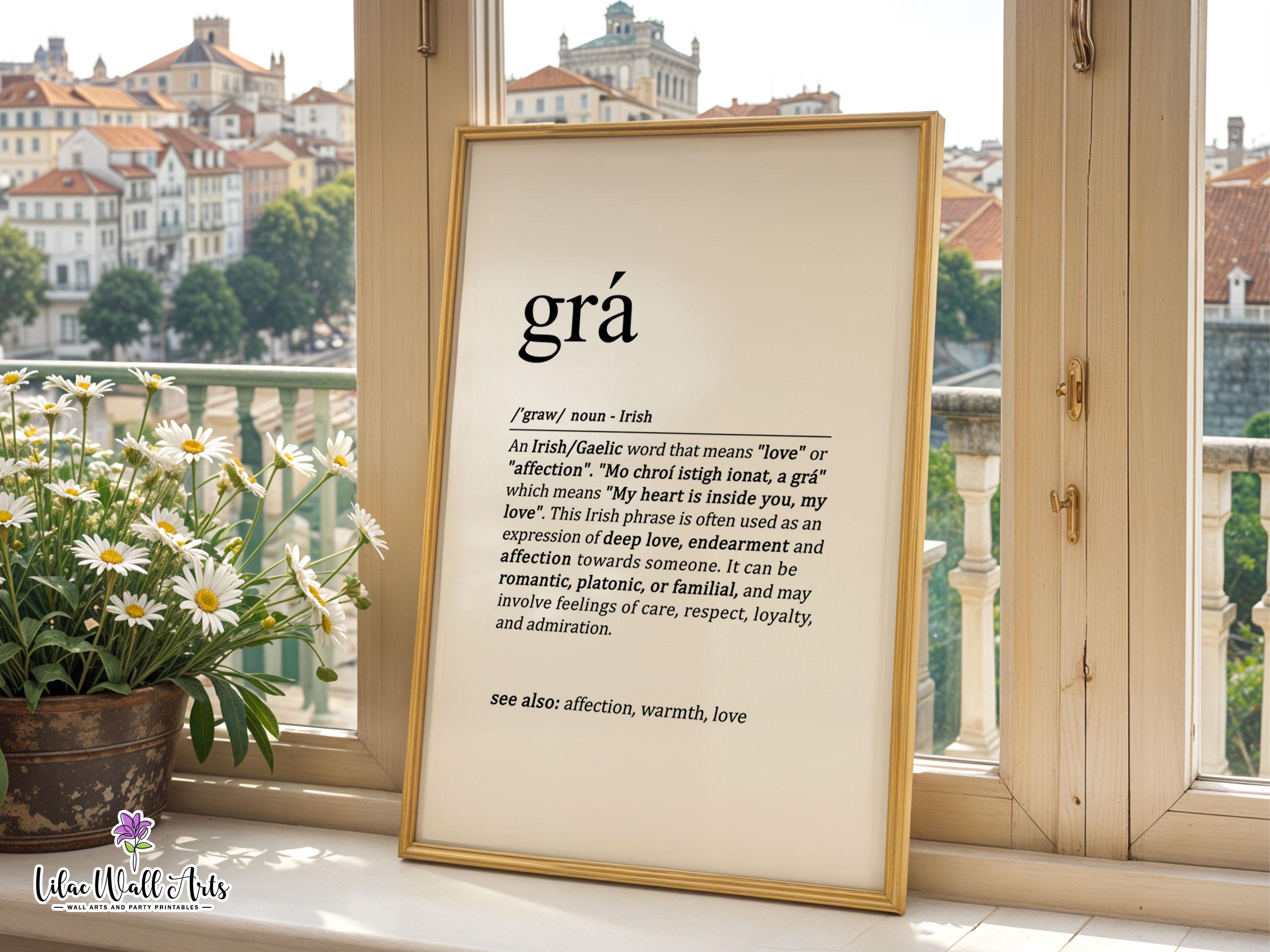 Grá Definition Print: Irish Love Saying, Bedroom Wall Art (digital