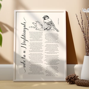 Oda do Nightingale Art, John Keats Cytaty Wiersz Sztuka Wydruk Wiersz, Literatura Plakat, Wiersz Plakat, Wiersz Prezent, Słynny Pisarz Plakat Poezja Sztuka