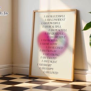 Pink Affirmation wall art Pink Aura heart Poster Positive Aura wall art cute motivational poster Preppy college art Daily Affirmation print