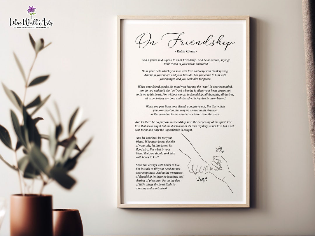 On Friendship Kahlil Gibran BFF Poem, Galentines Gift for Best Friend