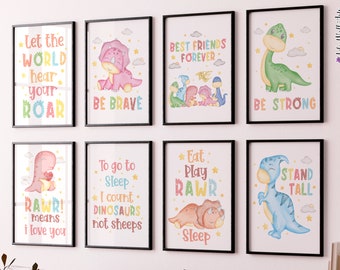 Pastel Dinosaur Prints: Set of 8, Watercolor Nursery Art (Digital Download)