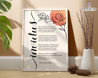 Invictus Poem Print, Invictus Poster, Home Office Décor, Book lover gift, Literature Print, Famous Poems , Poetry Wall Art, Poetry Prints