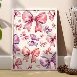 Lámina de pared con lazos rosas: Decoración infantil coqueta (descarga digital)