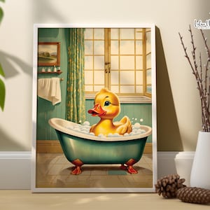 Cute Duck Bathroom prints animal in bath tub print fun bathroom wall art toddler bathroom décor Cute Bathroom pictures bubble bath art print