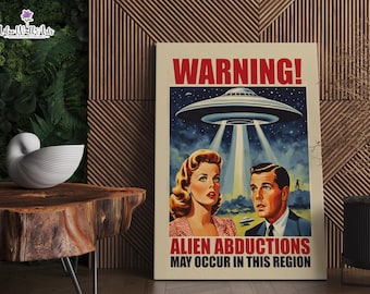 Retro poster ufo-ontvoering: scifi-kunst in jaren 50-stijl (digitale download)