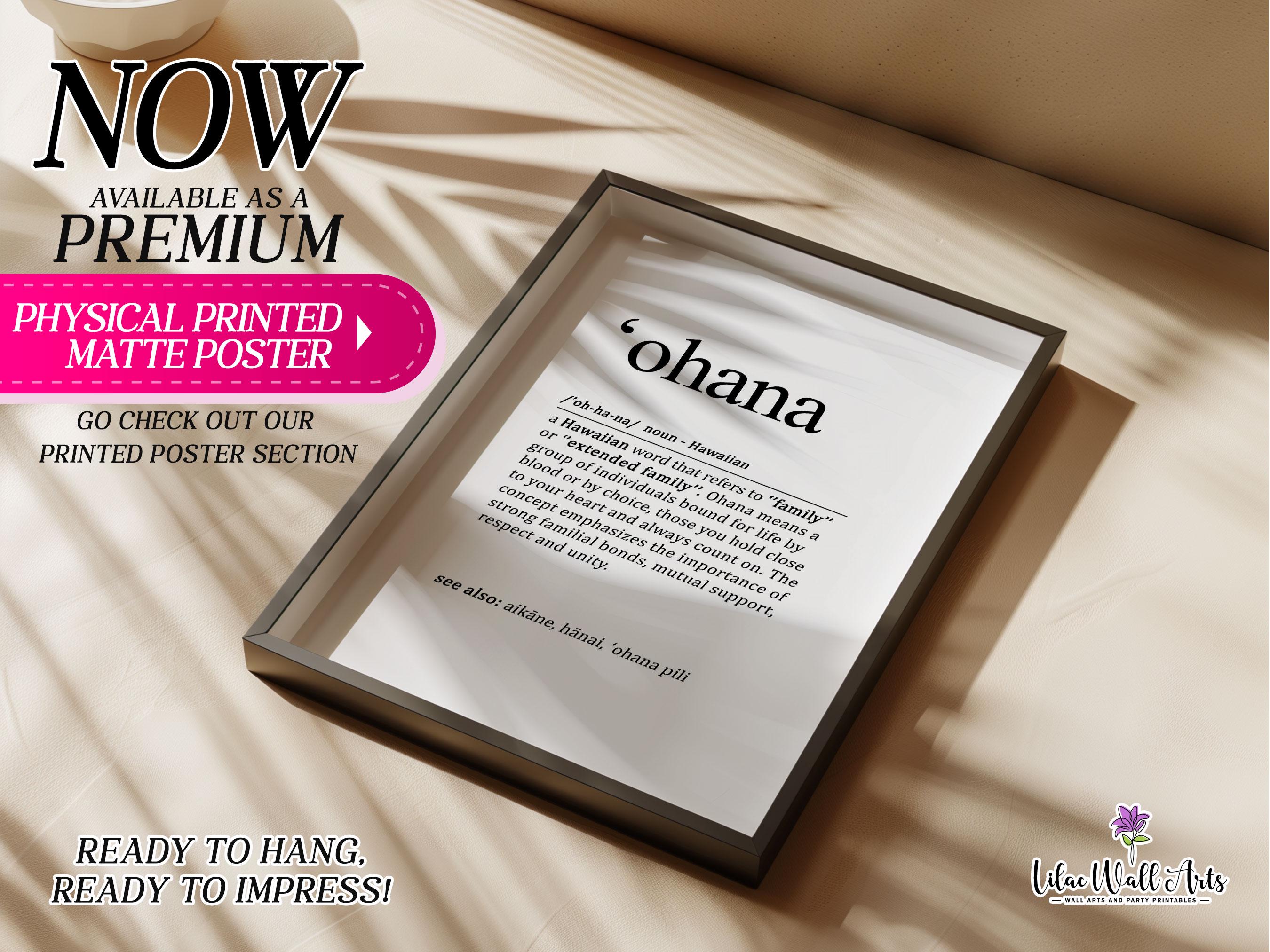 Ohana Sign: Family Definition Poster, Hawaiian Wall Art Print