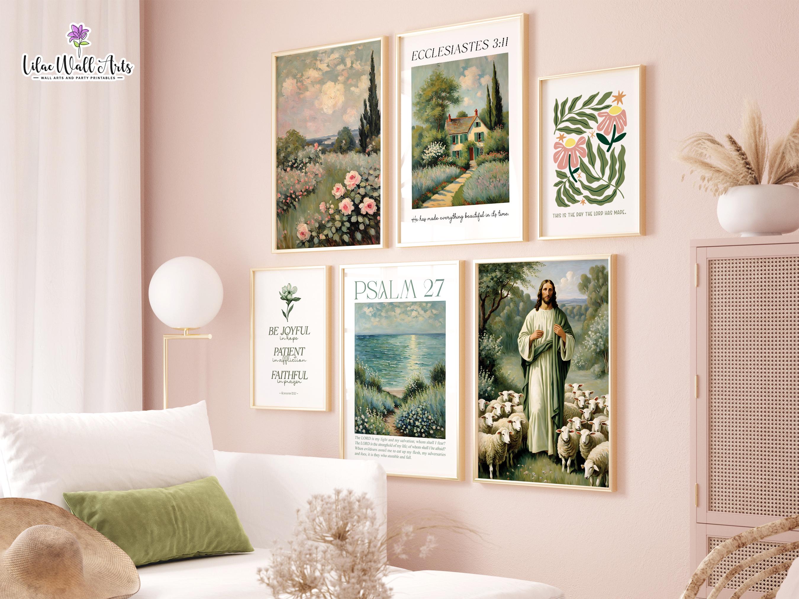 Sage Green Bible Verse Wall Art Set: Boho Christian Prints Tuscan ...