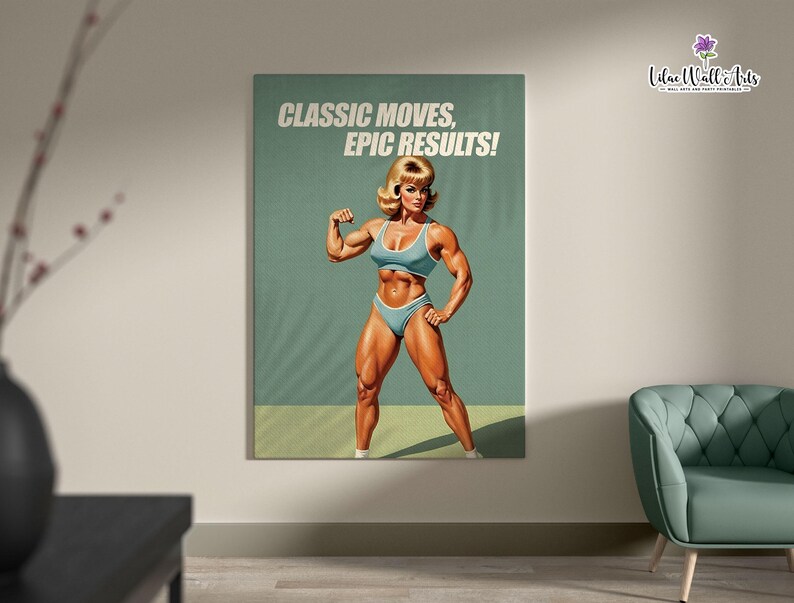 Retro Gym Girl Poster: Female Bodybuilding, Workout print, Fitness Motivation Wall Art (Digital) image 19