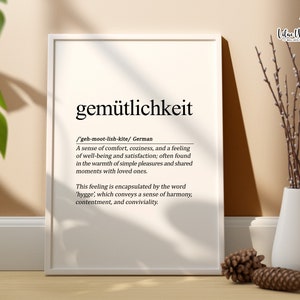 Art mural allemand Gemutlichkeit, Allemagne, affiche Deutsch, impression Hygge, impression néerlandaise dictionnaire français Allemagne affiche allemand disant mots allemands