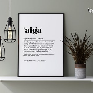Definicja Samoańskiej Aigi | Sztuka ścienna dla rodziny | Wydruk definicji Aigi | Plakat definicji rodziny | Sztuka języka samoańskiego | Minimalistyczna dekoracja ścienna
