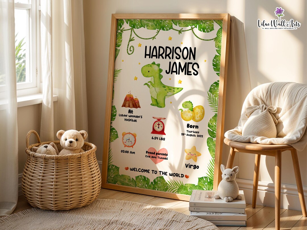 Dinosaur Nursery Name Sign for Newborn: Custom Baby Boy Decor (digital ...