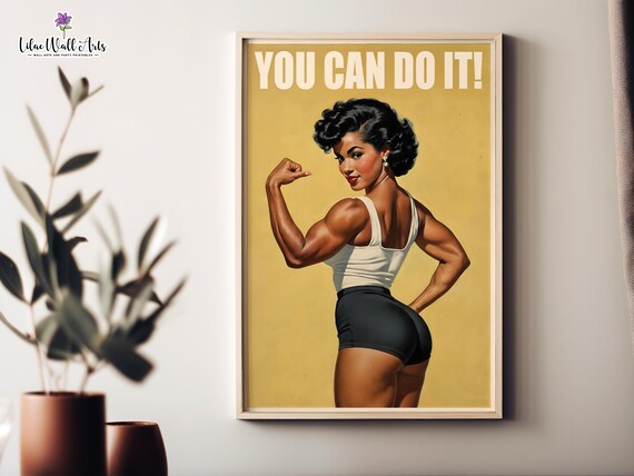 Retro Gym Poster: Strong Woman Fitness Wall Art, Gym Artwork (Digital Download)
