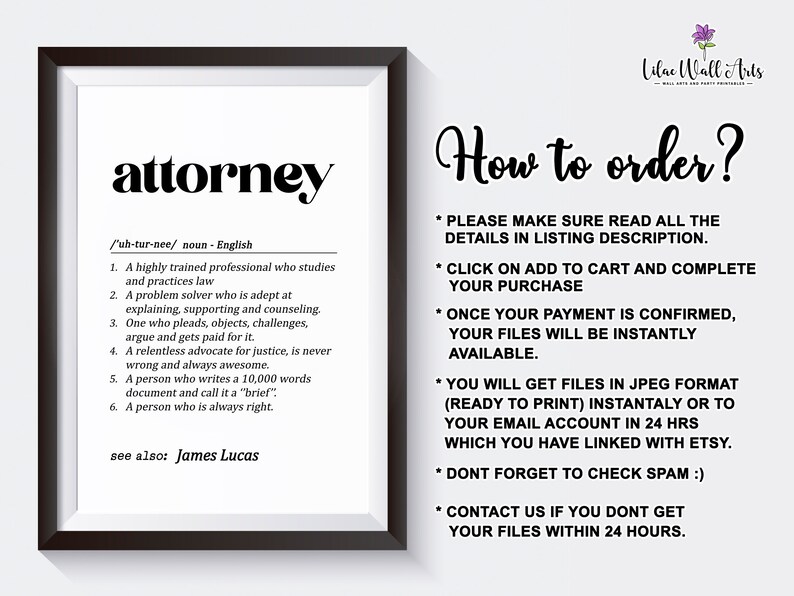 Custom Attorney Definition Print Attorney Gift Lawyer Gift Etsy