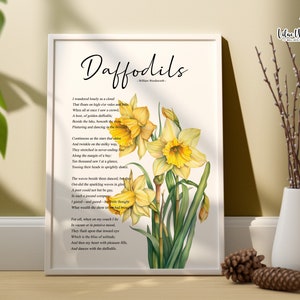 Impresión de poesía de narcisos, póster de poemas, póster de narcisos, impresión de Wordsworth, arte mural botánico, póster botánico, regalo romántico, arte mural de poesía