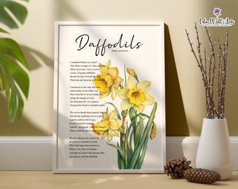 Daffodil Poetry Print, Poem Poster, Daffodil Poster, Wordsworth Print, Botanical Wall Art, Botanical Poster, Romantic Gift, Poetry Wall Art