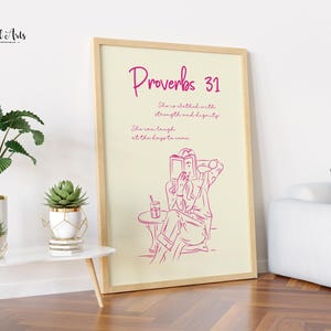 Proverbs 31 wall art, Retro Christian art Pink, girly Christians woman gift, Cute Christian décor, Coquette Catholic, Christian girl gift