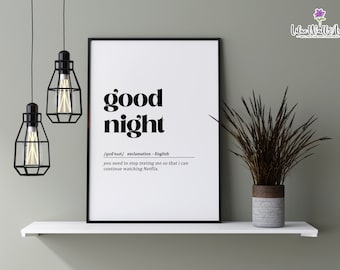 Good Night Definition Print | Schlafzimmer Dekor | Schlaf Definition | Gute Nacht | Schlafzimmer Wandkunst | Schlafzimmer Druck | Home Art | Wand Kunst drucke