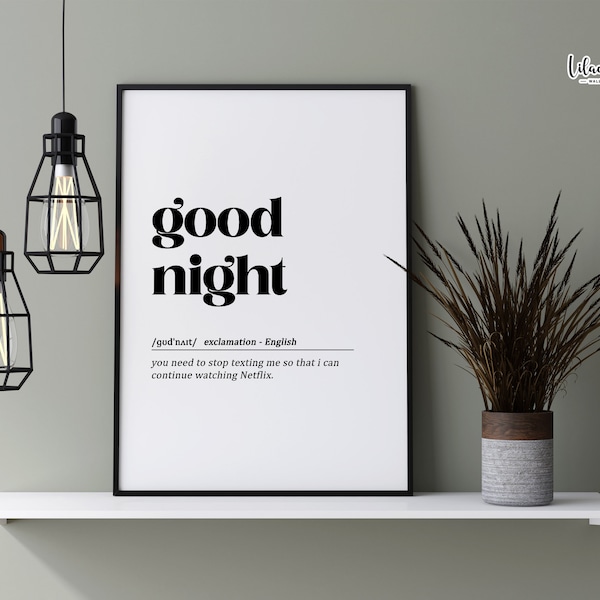 Good Night Definition Print | Bedroom Decor | Sleep Definition | Good Night | Bedroom Wall Art | Bedroom Print | Home Art | Wall Art prints