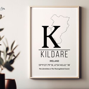 Kildare Irland Druck, Karte von Irland, Kildare Island, Gaeilge Druck, irisches Wohndekor, irische Drucke, keltische Kunst, irisches Poster, irische Karte
