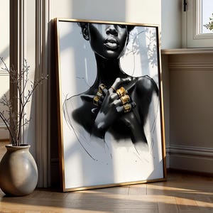 Melanin fashion poster Black and white Melanin wall art printable Black woman portrait Black afro art Black Luxury art print Luxury fashion