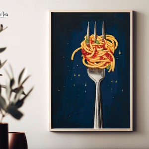 Pasta Art, Pasta Night Print, Dinner Wall Art, Italian Food art, Pasta Lover Gift, Pasta night poster, Retro Food Poster Pasta and wine club
