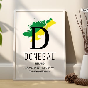 County Donegal Irland Kunst, Donegal Druck, Donegal Druck, Länder der Irland Wandkunst, irische Kunst, irische Karte, Donegal Karte, Donegal Gemälde