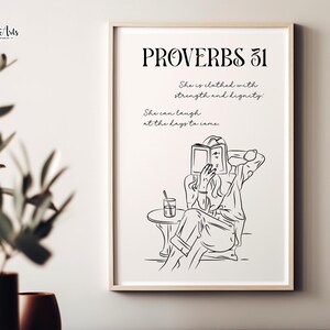 31 birthday gifts for woman Proverbs 31 print She is Clothed with Strength and Dignity Woman Bible Verse Print Portrait of a Godly Woman