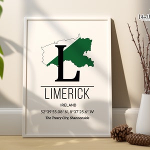 limerick Ireland print, GPS coordinates Irish landscape, Ireland map art, Irish prints, Irish poster, Ireland Artwork, Gaeilge print