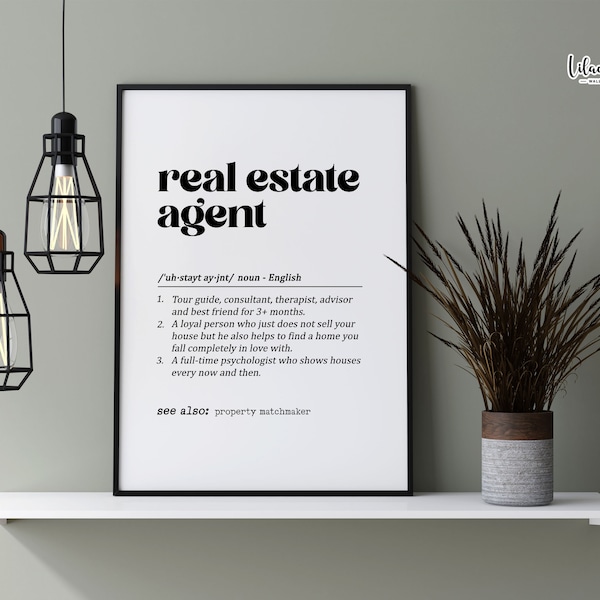 Real Estate Agent Definition | Realtor Art Print | Realtor Definition | Real Estate Gift | Realtor Office Décor | Best Realtor Gift