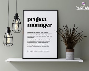 Definitieafdruk projectmanager: grappige kantoormuurkunst (digitale download)