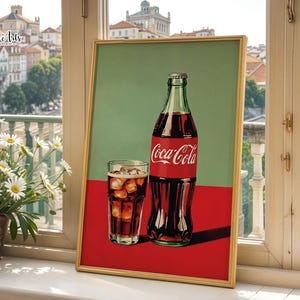 Póster vintage de Coca Cola: Lámina retro para cocina, decoración de pared de los años 50, arte mural para restaurantes (digital)