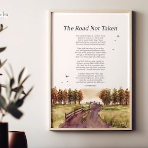 The Road Not Taken Robert Frost Poetry Poster, Robert Frost poem print Poetry art Poem Prints Literature Print, Literary Print, Robert Frost