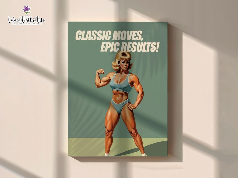 Retro Gym Girl Poster: Female Bodybuilding, Workout print, Fitness Motivation Wall Art (Digital) image 17