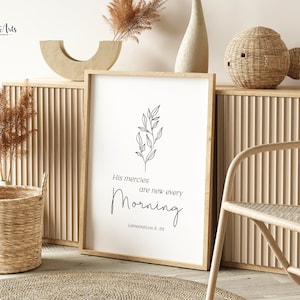 lamentations 3 22 23 floral Bible Verse Baptism gift Bible verse art Gift for Christian Aesthetic Christian minimalist scripture wall art