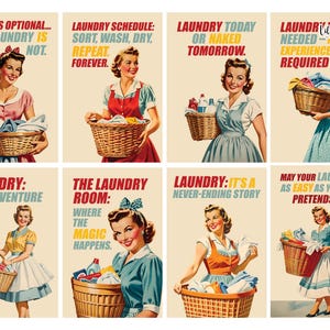 Retro Laundry Room Art Prints: Funny Housewife Decor (Digital Download)
