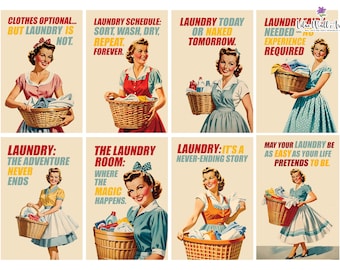 Retro Laundry Room Art Prints: Funny Housewife Decor (Digital Download)