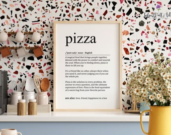 Lámina con la definición de pizza: decoración de pizzería, arte mural minimalista de pizza (descarga digital)