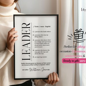 Leader Definition Print: Difference maker gift, Leader Wall Art, Boss poster (Digital Download)