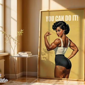 Retro Gym Poster: Strong Woman Fitness Wall Art, Gym Artwork (Digital Download)