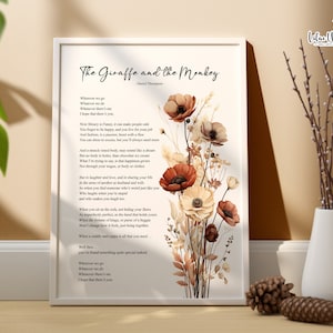 The Monkey And The Giraffe Love Poetry Print, Love Poem Print, Poem Wall Art, Poem Gifts, Love Poem For Him, Bedroom Wall Décor, Lovers Poem
