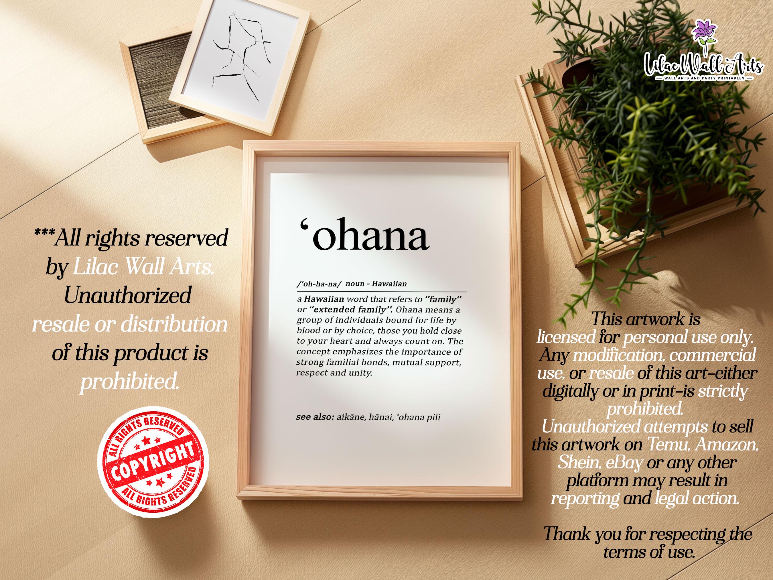 Ohana Sign: Family Definition Poster, Hawaiian Wall Art Print