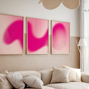 Juego de 3 pósteres rosas, arte mural rosa, impresiones preppy, trípticos, impresión de aura, arte mural degradado, impresión de aura, póster de aura rosa con degradado