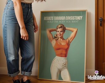 Retro Gym Girl Poster: Vintage Exercise Art, Workout Room Décor (Digital Download)