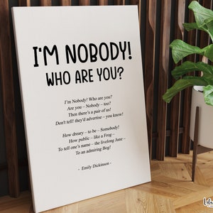 Jestem nikim, kim jesteś ty? Emily Dickinson Poem Print, Literary Poster Poetry Wall Art, Poetry Gift, Emily Dickinson Gift, Book Lover Gift