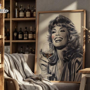 飲酒中の女性のポスター アルコールの壁アート ワインをテーマにした装飾 ワインを飲む女性 壁アート 洗練されたアート ワインセラーアート レトロなバーカート