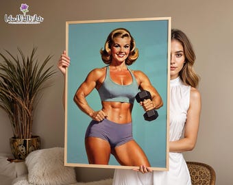 Retro Gym Girl Poster: Exercise Wall Art, Gym Room Decor (Digital Download)