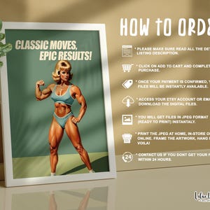 Retro Gym Girl Poster: Female Bodybuilding, Workout print, Fitness Motivation Wall Art (Digital) image 5