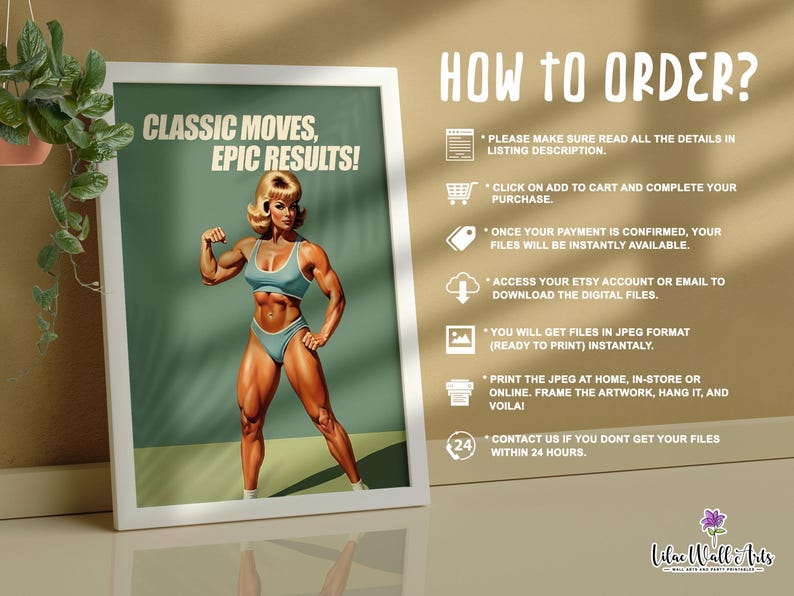 Retro Gym Girl Poster: Female Bodybuilding, Workout print, Fitness Motivation Wall Art (Digital) image 5